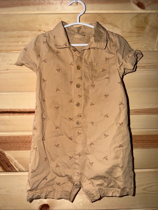Carter's Other - Carter's Tan Short-Sleeve Button Romper with Tiny Print